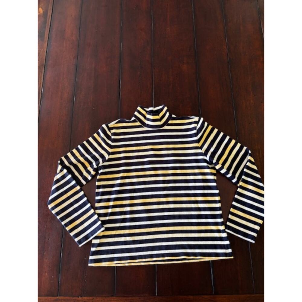 Talbots‎ Size Large Striped Turtleneck Yellow Navy White Stretch Cotton Top